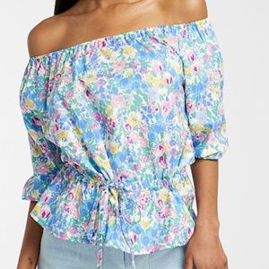 and April boho pastel floral off shoulder blouse NWT